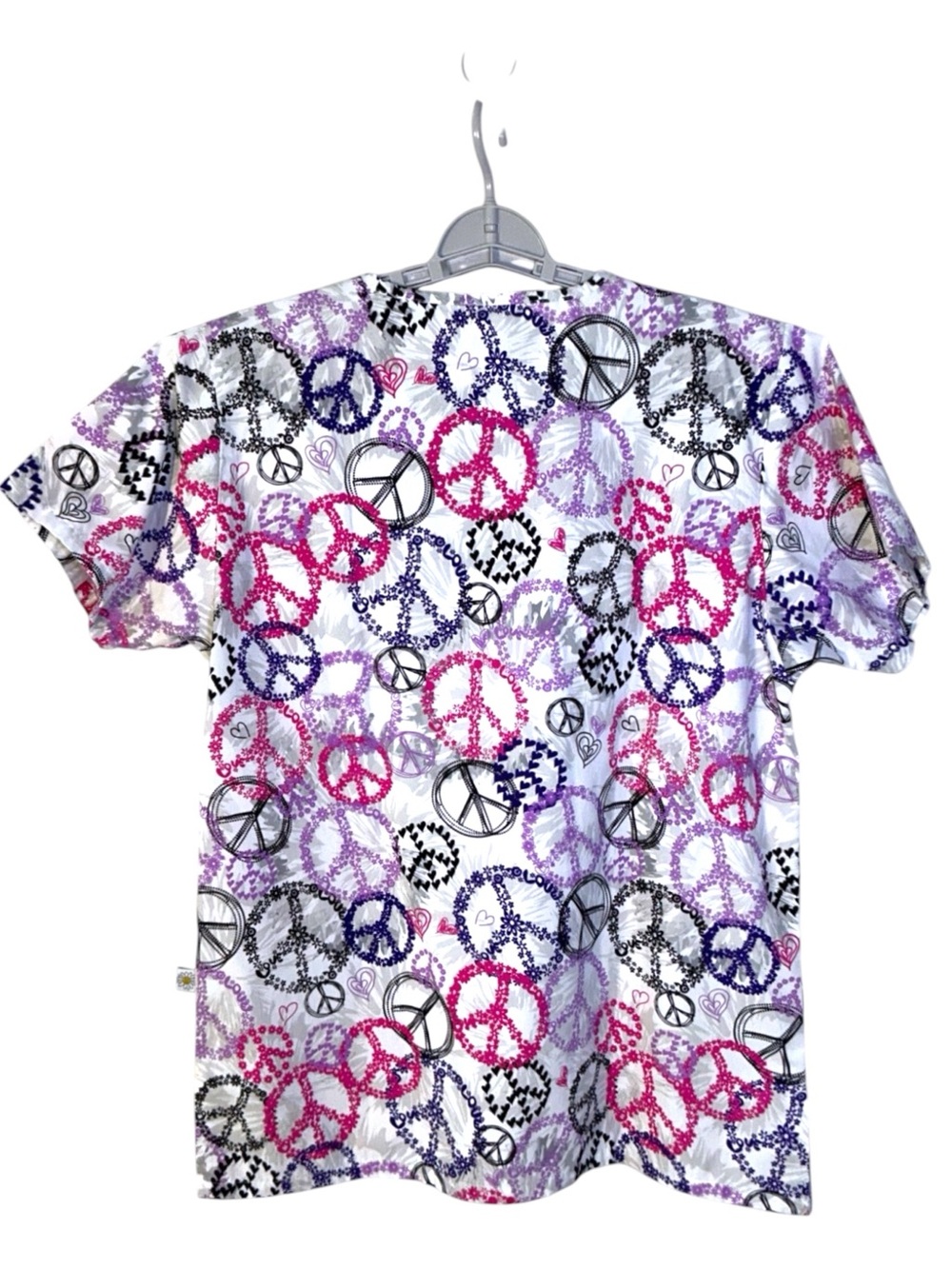 Happy Scrubs Top Peace Sign Top Cotton Blend Purple Pink Multicolor Women Medium - Picture 5 of 12